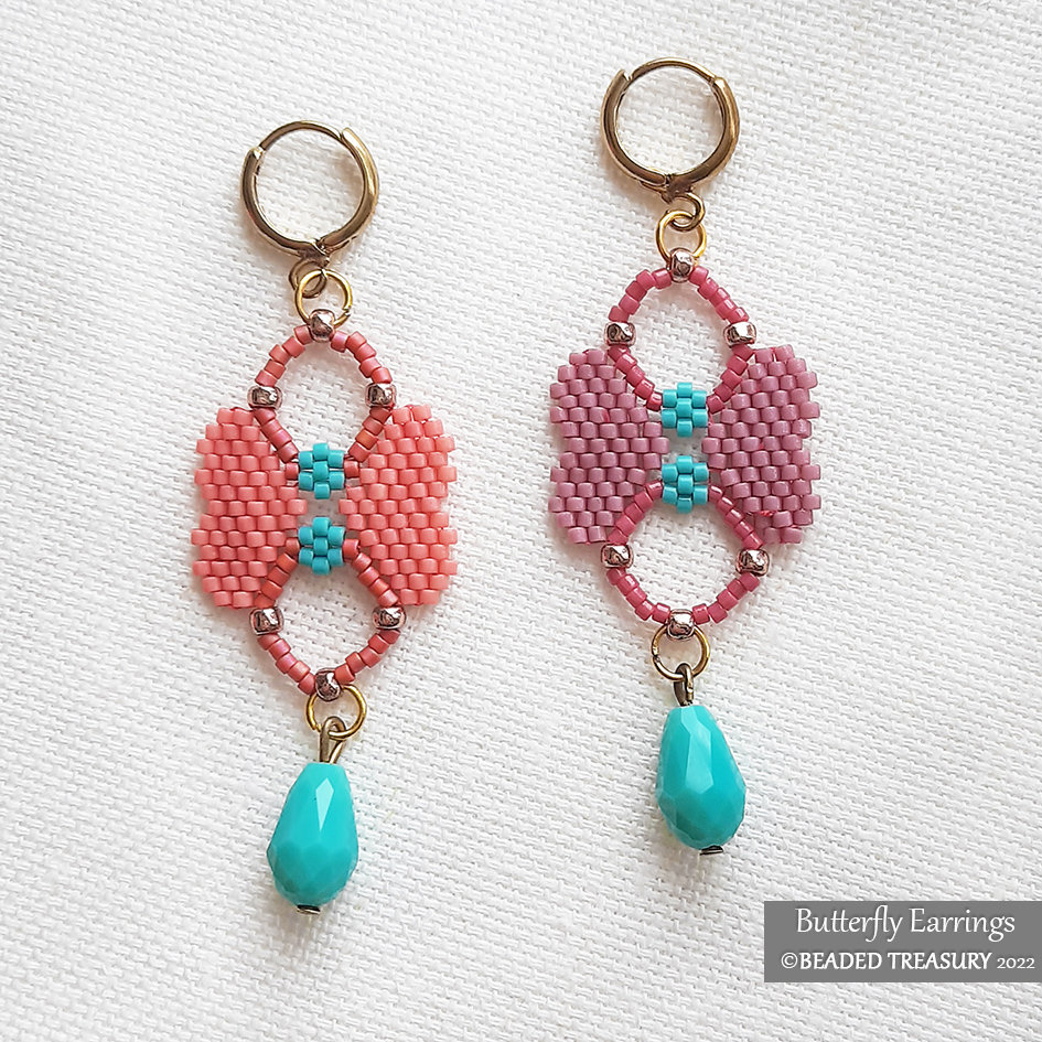 BUTTERFLY EARRINGS - Peyote stitch beading pattern - Instant .pdf Download