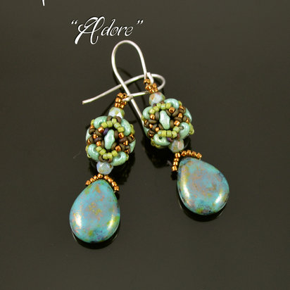 ADORE - beaded bead earrings tutorial, beading tutorial, MiniDuo bead pattern, seed beads, Demi Round bead pattern / TUTORIAL ONLY