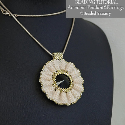 ANEMONE Beading Tutorial - Peyote flower pendant and earrings pattern - .pdf Download