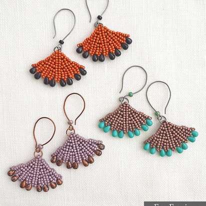 FAN EARRINGS - Beading Tutorial - Tubular herringbone stitch pattern - Seed bead earrings pattern - Instant pdf Download