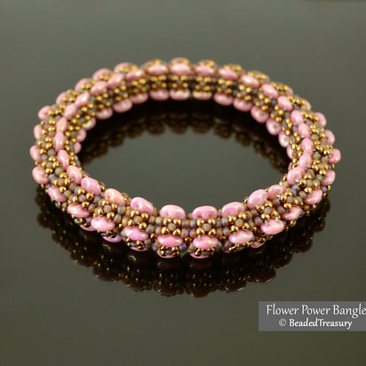 FLOWER POWER BANGLE - Beading Tutorial with Superduo and Seed Beads