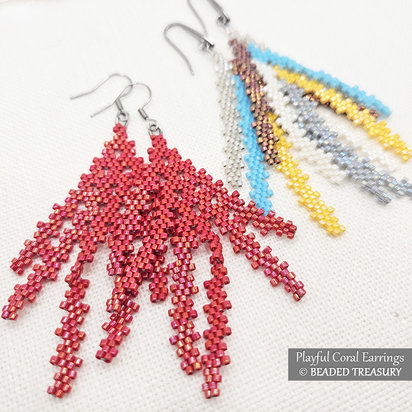 PLAYFUL CORAL EARRINGS Beading Tutorial - Peyote Stitch Bead Pattern